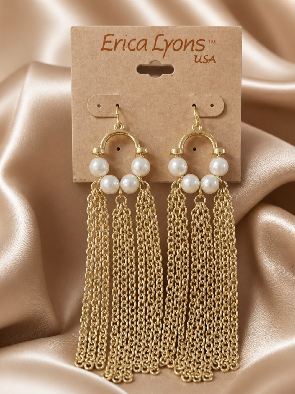 Erica Lyons Gold Pearl Tassel Earrings